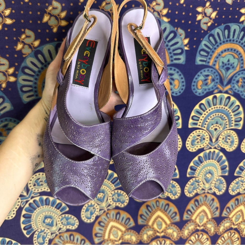 Real leather European purple heels